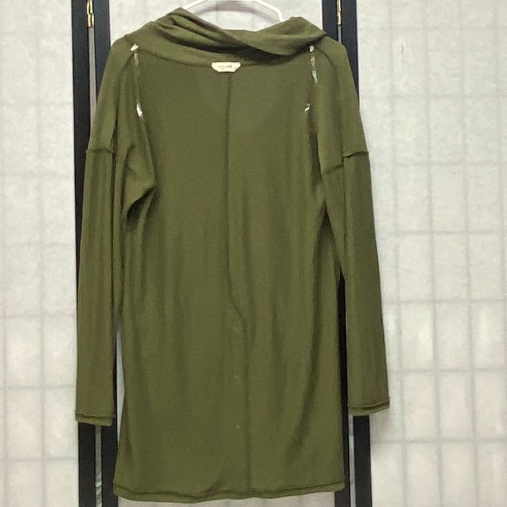 Emerald Olive Green Knit Cowl Neck Tunic Long Sleeve Button Back Patch Pockets M - Picture 6 of 12